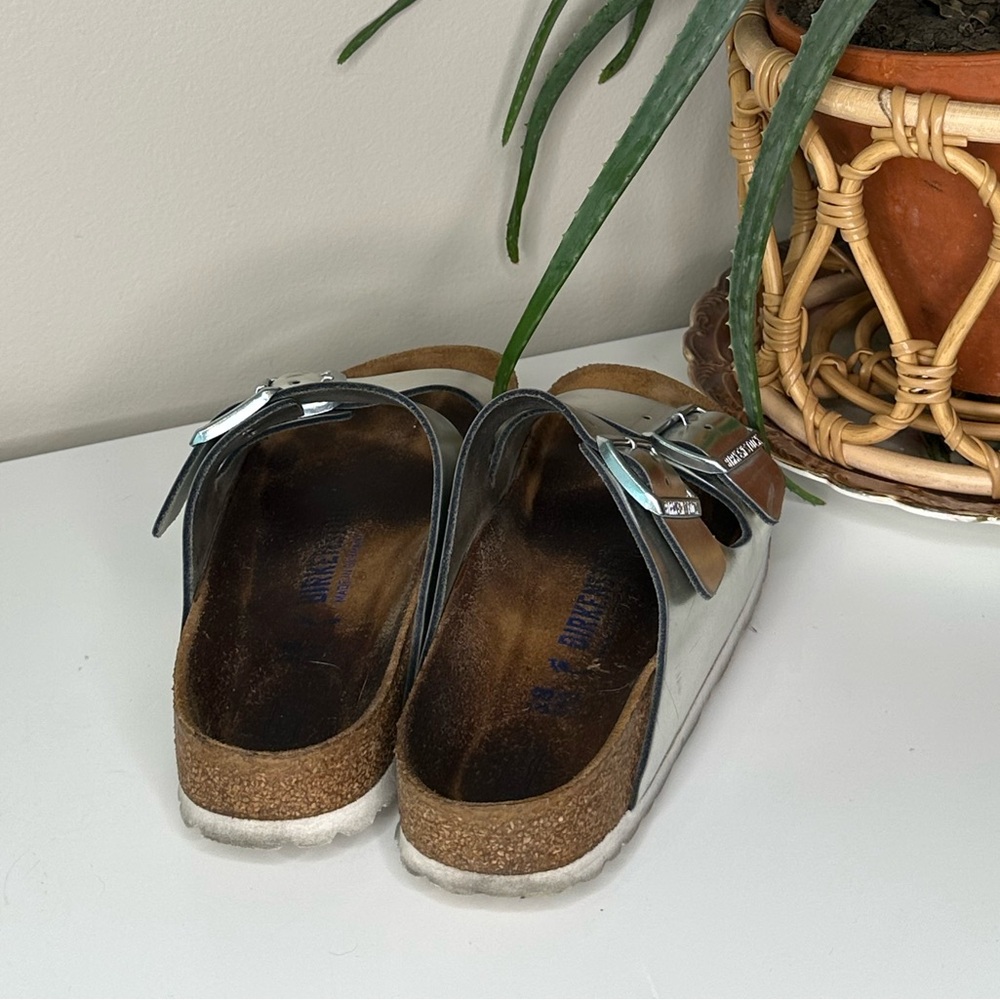 Birkenstock Arizona Sandals Silver Metallic Size 38 (US 7) Regular Fit - Picture 5 of 12
